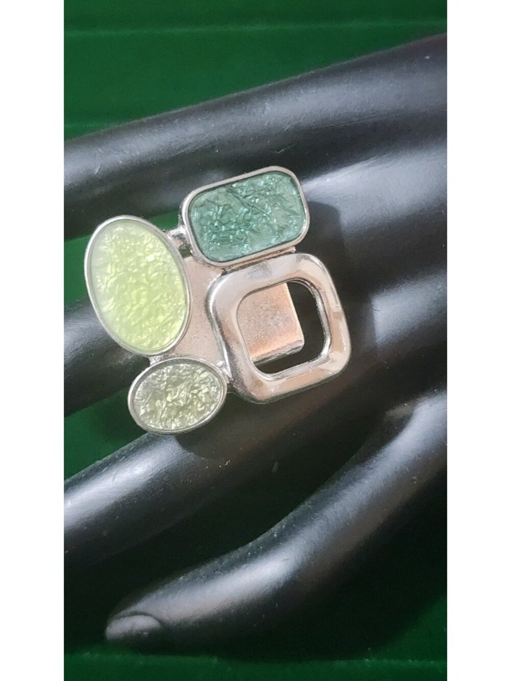 Vintage 80s Abstract Enamel Statement Ring Adjustable Modernist Mixed Shapes - Picture 10 of 10